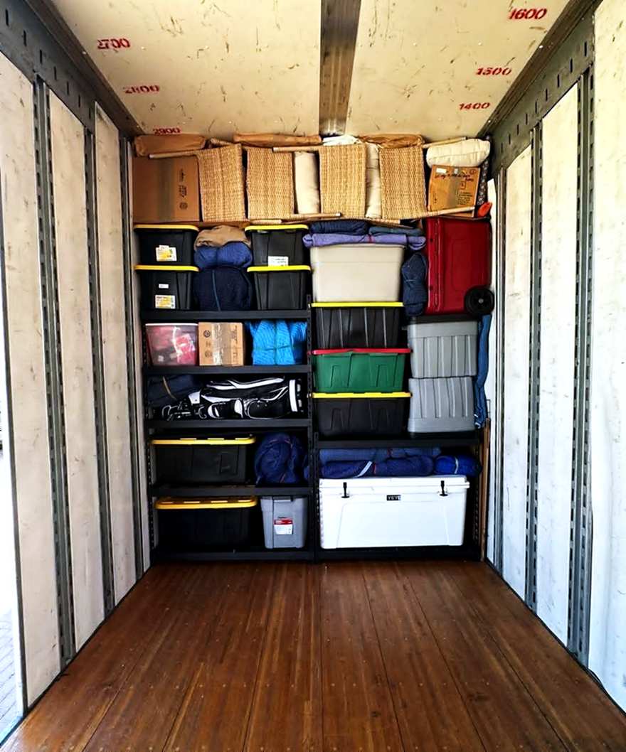 A fully packed truck, everything tiered and strapped